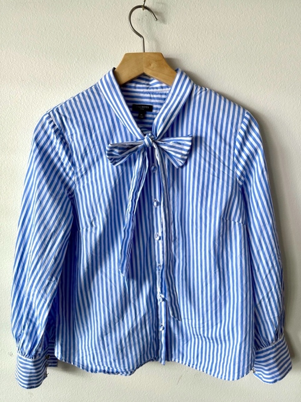 Talbots 100% Cotton Opulent Stripe Bow-Front Blouse